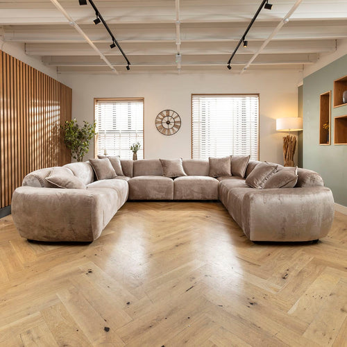 Maddie 8 Seater U-Shape Corner Sofa Bubbly Warm Grey Beige 350x289cm 11