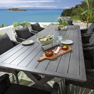 Quatropi 8 Seater Garden Table and Chairs Dining Set Grey Wood Effect Aluminium