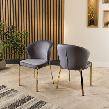 Quatropi 8 Seater Large Gold Pedestal Glass Table & Grey Velvet Chairs