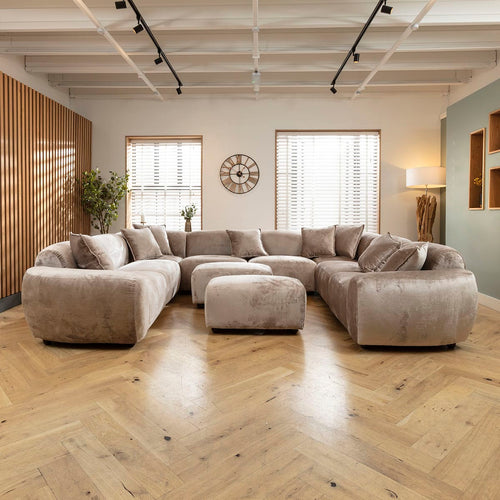 Maddie 8 Seater U-Shape Corner Sofa & Footstools Bubbly Warm Grey Beige 350x289cm 11B