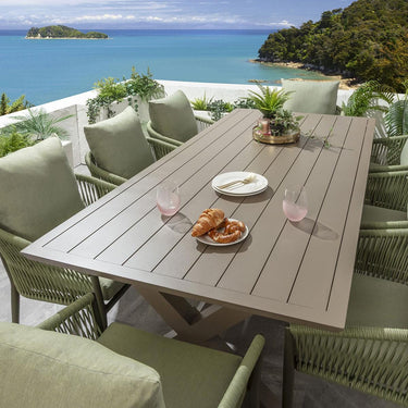 Quatropi 8 Seater Outdoor Dining Set Garden Table & Chairs Green Beige Aluminium