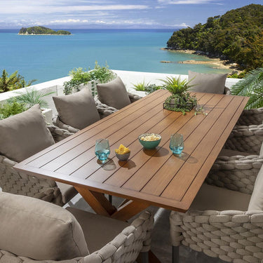 Quatropi 8 Seater Outdoor Garden Dining Set Coffee Oak Wood Effect Aluminium