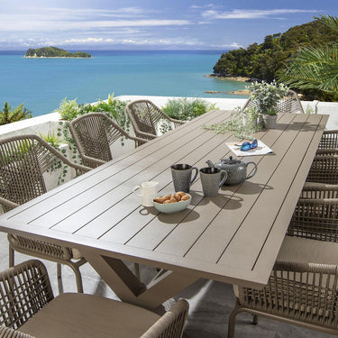 Quatropi 8 Seater Outdoor Garden Table and Chairs Dining Set Beige Aluminium