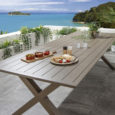 Quatropi 8 Seater Outdoor Garden Table and Chairs Dining Set Beige Aluminium