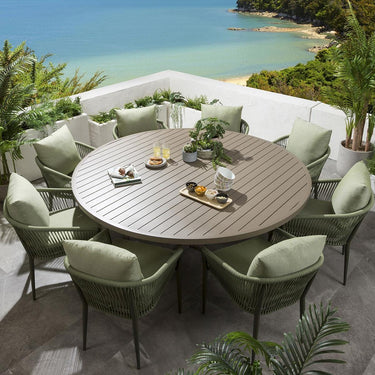 Quatropi 8 Seater Round Garden Dining Set Outdoor Table & Chairs Green Aluminium