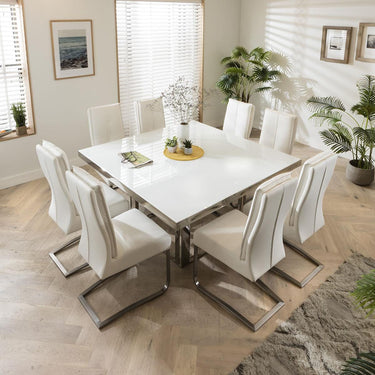 Quatropi 8 Seater Square Table & Leather Chairs Dining Set Grey White
