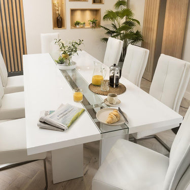 Quatropi 8 Seater Table & Leather Chairs Dining Set White