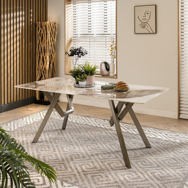 Quatropi 8 Seater White Ceramic Dining Table And Chairs Set Navy Velvet 180cm