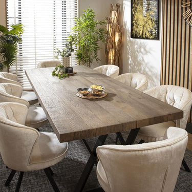 Quatropi 8 Seater Wooden Dining Set Reclaimed Oak Dining Table and Chairs Cream