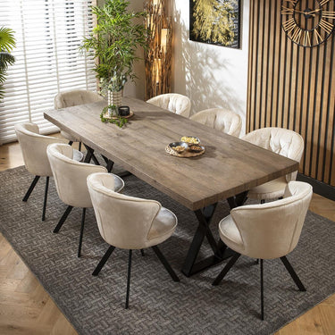 Quatropi 8 Seater Wooden Dining Set Reclaimed Oak Dining Table and Chairs Cream