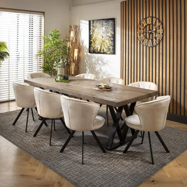 Quatropi 8 Seater Wooden Dining Set Reclaimed Oak Dining Table and Chairs Cream