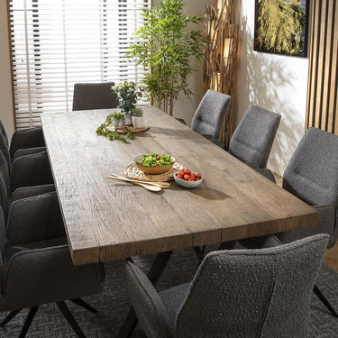Quatropi 8 Seater Wooden Dining Set Reclaimed Oak Dining Table and Chairs Grey