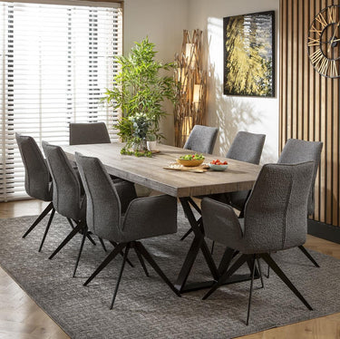 Quatropi 8 Seater Wooden Dining Set Reclaimed Oak Dining Table and Chairs Grey