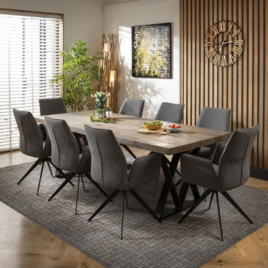 Quatropi 8 Seater Wooden Dining Set Reclaimed Oak Dining Table and Chairs Grey