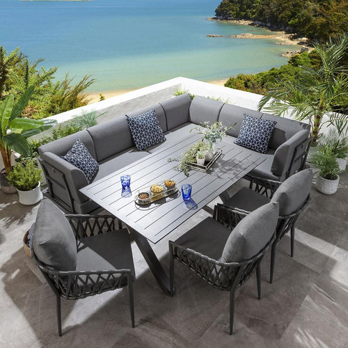 Ada 8-Seater Aluminium Outdoor Garden Bench Dining Set Grey L4