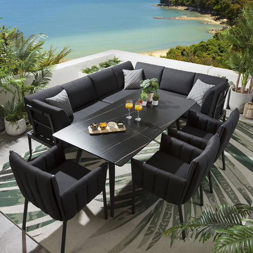 Ada 8-Seater Ceramic Aluminium Outdoor Garden Bench Dining Set Charcoal L4