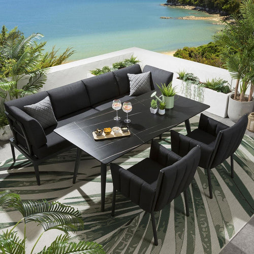 Ada 6-Seater Ceramic Aluminium Outdoor Garden Bench Dining Set Charcoal S1