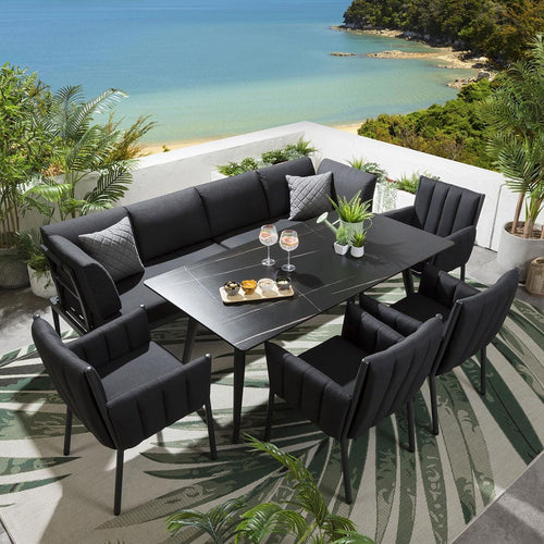 Ada 8-Seater Ceramic Aluminium Outdoor Garden Bench Dining Set Charcoal S2