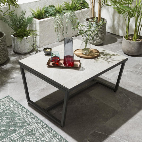 Alfie Outdoor Ceramic Marble Garden Coffee Table Grey 80x70cm