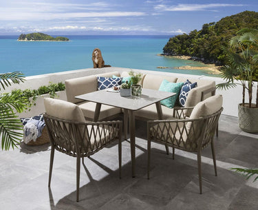 Quatropi Aluminium Garden Dining Set 6-Seat Outdoor Bench Table & Chairs Ceramic Beige L1