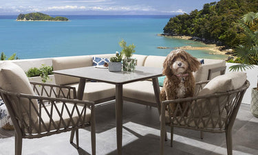 Quatropi Aluminium Garden Dining Set 6-Seat Outdoor Bench Table & Chairs Ceramic Beige L1