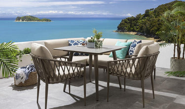 Quatropi Aluminium Garden Dining Set 6-Seat Outdoor Bench Table & Chairs Ceramic Beige L1