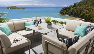 Quatropi Aluminium Garden Dining Set 8-Seat Metal Outdoor Bench & Table Ceramic Beige L2