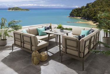 Quatropi Aluminium Garden Dining Set 8-Seat Metal Outdoor Bench & Table Ceramic Beige L2