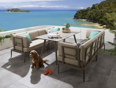 Quatropi Aluminium Garden Dining Set 8-Seat Metal Outdoor Bench & Table Ceramic Beige S3