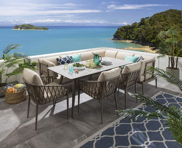 Quatropi Aluminium Garden Dining Set 8-Seat Outdoor Bench Table & Chairs Ceramic Beige L4