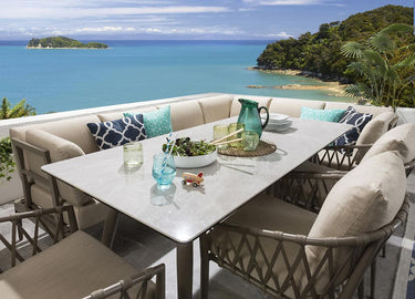 Quatropi Aluminium Garden Dining Set 8-Seat Outdoor Bench Table & Chairs Ceramic Beige L4