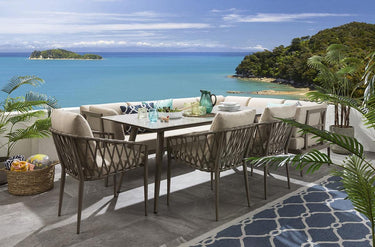 Quatropi Aluminium Garden Dining Set 8-Seat Outdoor Bench Table & Chairs Ceramic Beige L4