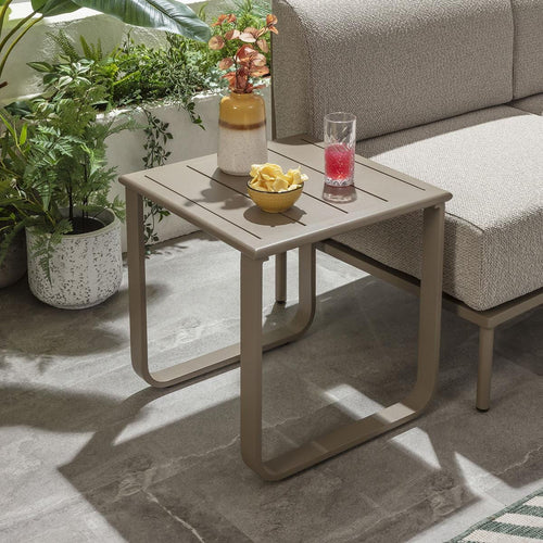 Freddy Aluminium Outdoor Garden Small Side Table Beige 50x50cm