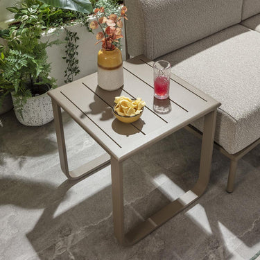 Quatropi Aluminium Metal Outdoor Garden Small Drinks Side Table Beige 50x50cm