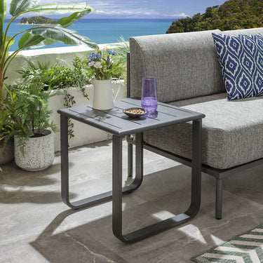 Quatropi Aluminium Metal Outdoor Garden Small Drinks Side Table Grey 50x50cm