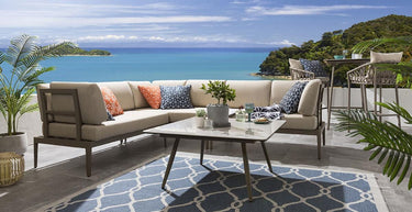 Quatropi Aluminium Modular Garden Corner Sofa Set & Coffee Table Beige 246x196cm L2