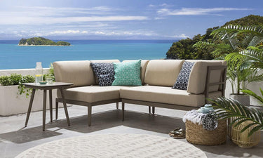 Quatropi Aluminium Modular Garden Corner Sofa Set & Side Table Beige 196x123cm L1