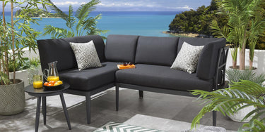 Quatropi Aluminium Modular Garden Corner Sofa Set & Side Table Charcoal 196x123cm L1