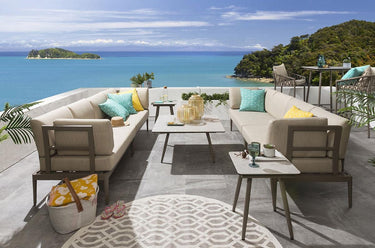 Quatropi Aluminium Modular Outdoor Garden Sofa Set & Coffee & Side Tables Beige 246x73cm S3