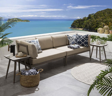 Quatropi Aluminium Modular Outdoor Garden Sofa Set & Side Tables Beige 246x73cm S1