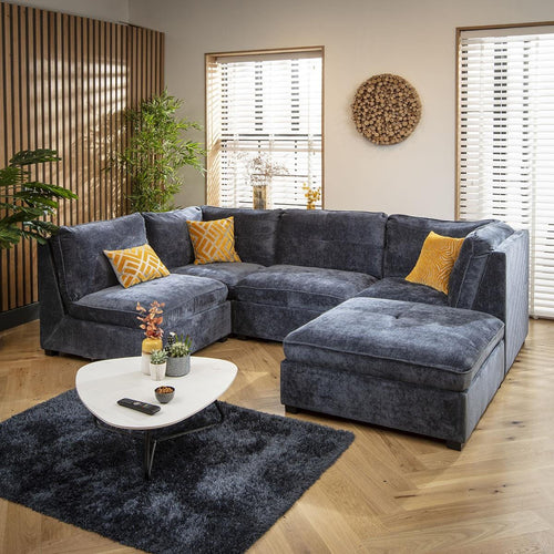 Anni 4 Seater Corner Sofa Blue Chenille 279x192cm 3R