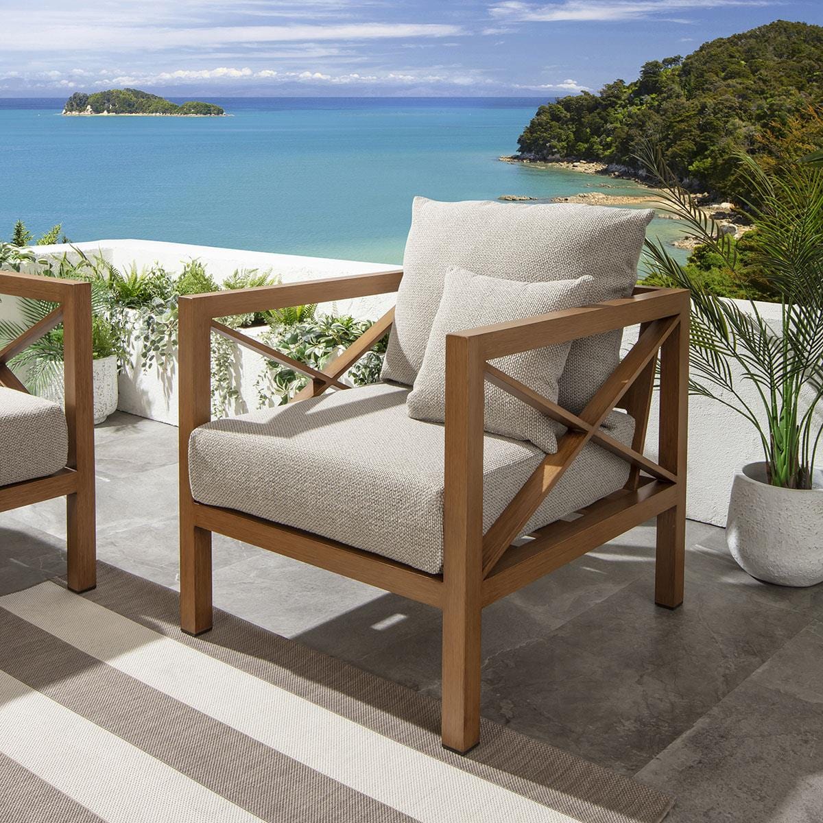 Quatropi Arlo 5 Seater Wood Effect Aluminium Garden Sofa Set Latte Oak