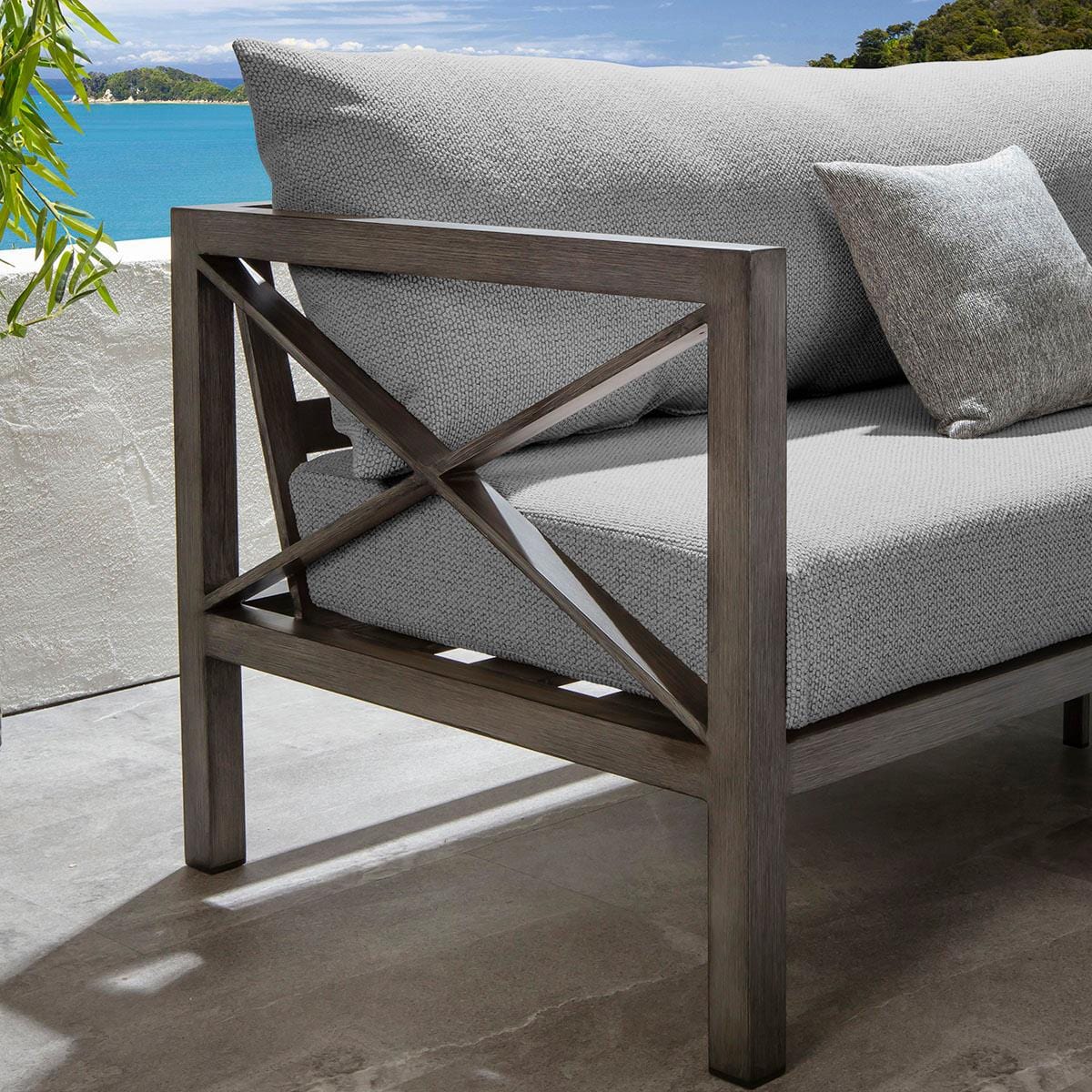 Quatropi Arlo Wood Effect Aluminium Garden Sofa Smoked Grey 210cm
