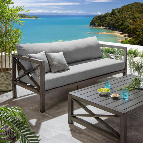 Arlo Wood Effect Aluminium Garden Sofa Smoked Grey 210cm