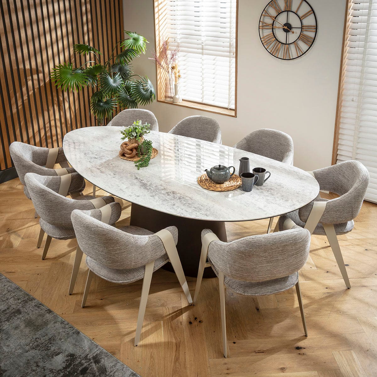 Large Contemporary Oval Dining Table and Chairs 8 Seater Set Grey ...