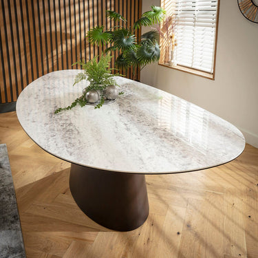 Quatropi Ashford 8 Seater Ceramic Marble Oval Kitchen Dining Table Grey Walnut 240x120cm