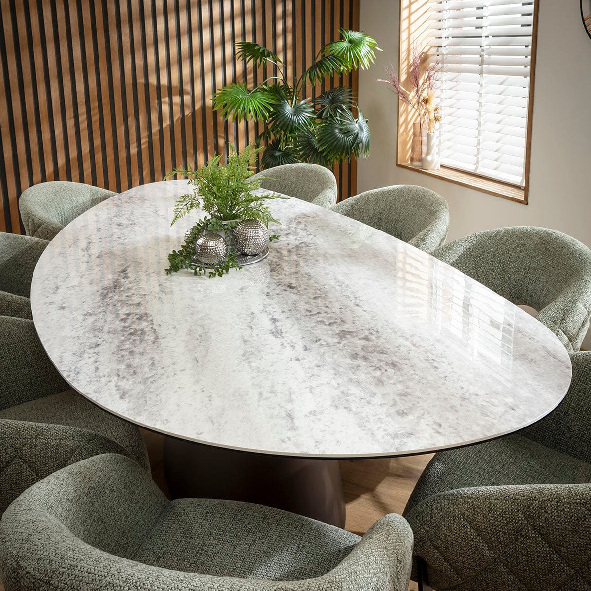Ashford 8 Seater Ceramic Marble Oval Kitchen Dining Table Grey Walnut ...