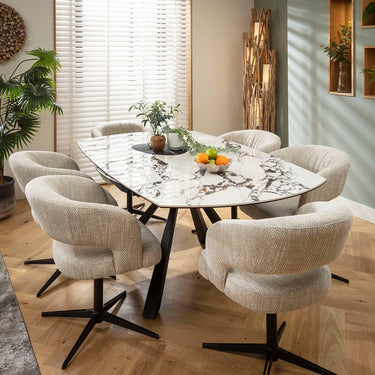 Quatropi Aubrey & Rudie 6 Seater Round Extendable Dining Set Grey & Black-Veined White Ceramic