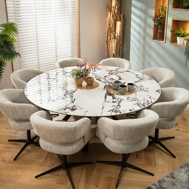 Quatropi Aubrey & Rudie 8 Seater Round Extendable Dining Set Grey & Black-Veined White Ceramic