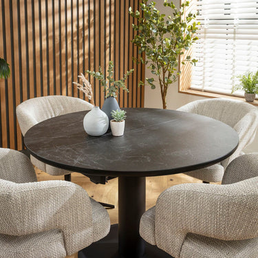Quatropi Aubrey & Venus 4 Seater Round Extendable Dining Set Grey & Black Ceramic